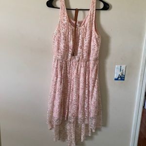 Pink floral lace dress with belt